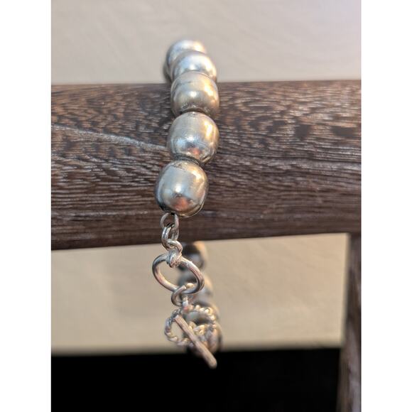 Vintage SilverTone Beads Strung On Wire & 925 Sterling Silver Toggle Clasp - Picture 3 of 10